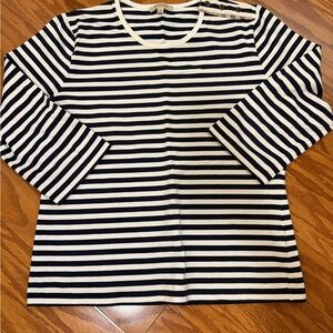 Burberry long sleeve women's cotton tee navy white stripe 3/4 sleeve sz large